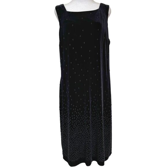 Vintage Beaded Velour Square Neck Knee Length Sleeveless Evening Dress Size L - Picture 1 of 8